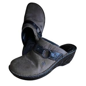 Børn Women's 9 Clogs Mules Leather Wedge Slip On Comfort Buckle‎ Boho Casual Y2K
